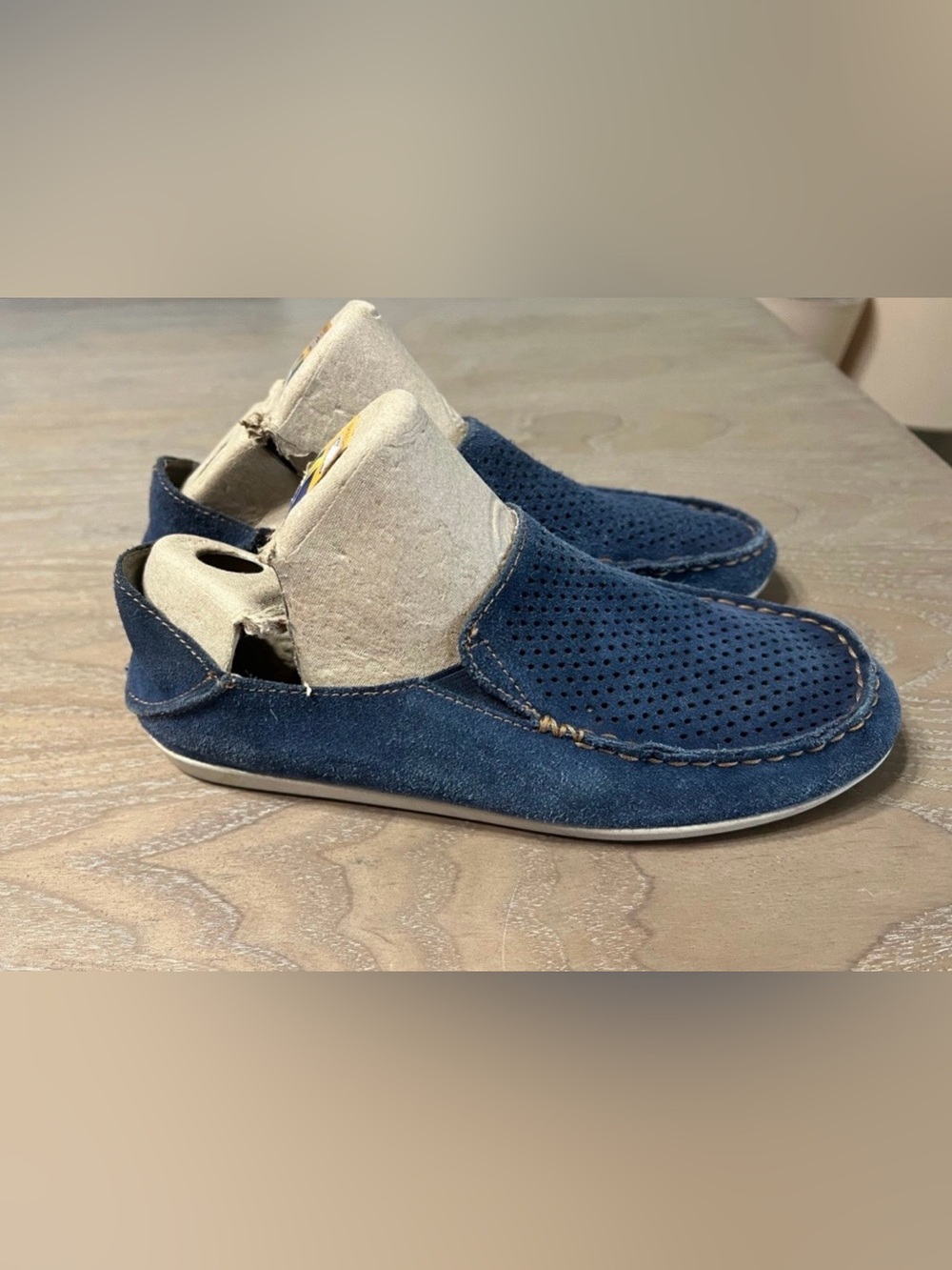 OluKai Nohea Perf Slip On Loafers BLUE & BROWN size 7 LOT - Picture 4 of 14